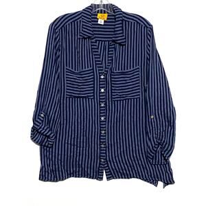 Ruby Rd Rayon Button Shirt Striped Womens XL Lagenlook Flowy Coastal Boho Resort